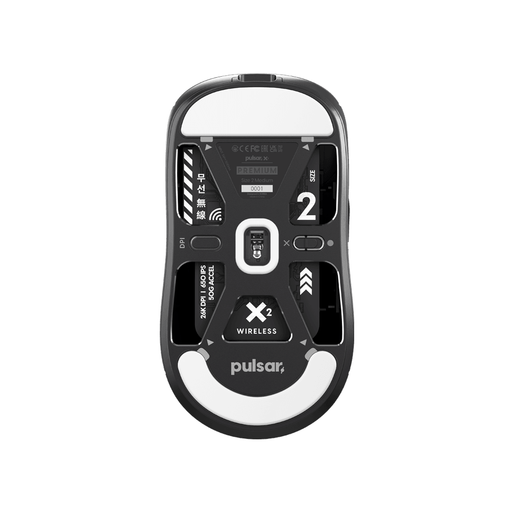 Pulsar X2 Premium Black gaming mouse bottom