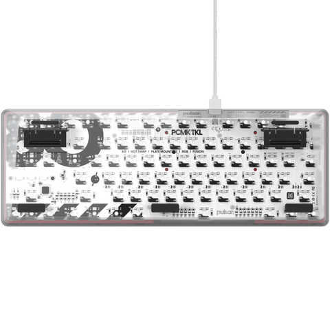 PCMK ANSI TKL Mechanical Gaming Keyboard White Barebone style for customizing clear back cover | Pulsar Gaming Gears
